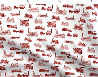 Steam Engine Fabric - Antique Steam Engines Red By Thinlinetextiles - Train Locomotive Engineer Cotton Fabric By The Yard With Spoonflower