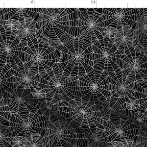 Spider Web Fabric - Spiderwebs White On Black by cecca - Halloween White Black And White Spooky Witch Fabric by the Yard by Spoonflower