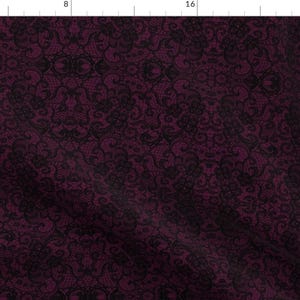 Purple Lace Look Fabric - Dark Lace By Floramoon - Purple Black Gothic Dark Victorian Medieval Cotton Fabric By The Yard With Spoonflower