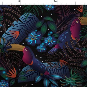 Moody Tropical Rainforest Fabric - Moody Flora Tropical By Roochita - Summer Island Dark Toucan Jungle Fabric By The Yard With Spoonflower