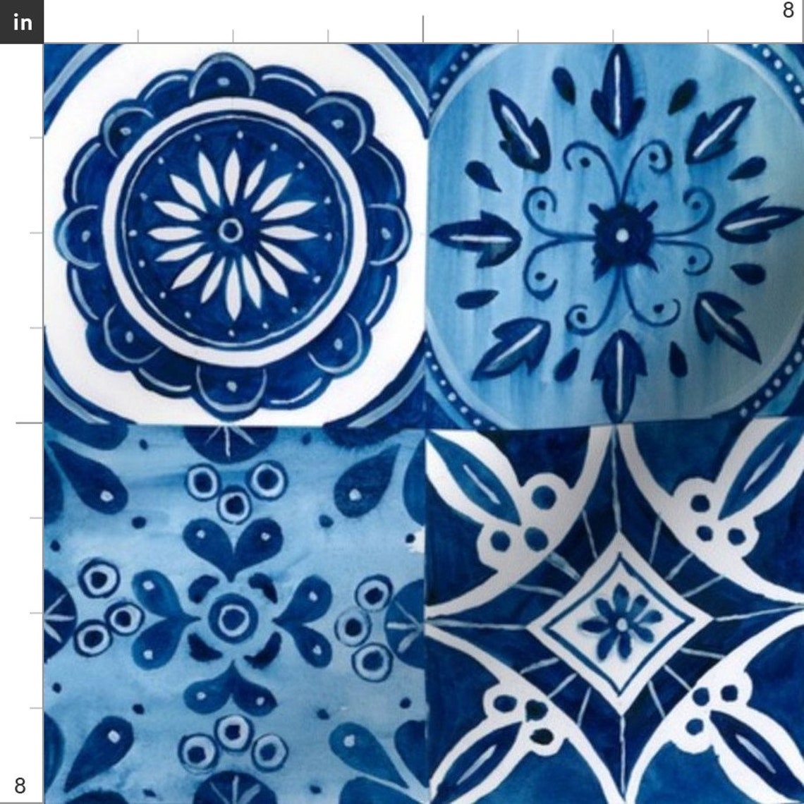 Blue and White Talavera Tile Fabric Talavera Tile by Etsy
