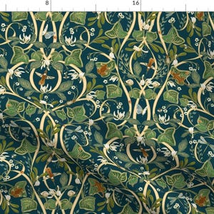 Ivy Twine Fabric - Royal Garden Art Nouveau By Southwind - Navy Green Rich Garden Spring Floral Cotton Fabric By The Yard With Spoonflower