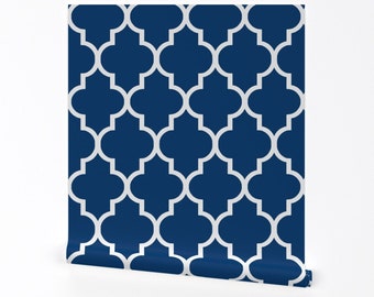 Blue Wallpaper - White on Navy Blue by Willow Lane Textiles - Custom Printed Removable Self Adhesive Wallpaper Roll by Spoonflower
