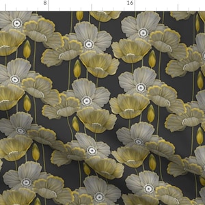 Poppies Fabric - Golden Poppies By J9design - Poppies Floral Flowers Botanicals Nature Yellow Cotton Fabric By The Yard With Spoonflower