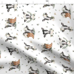 Boho Fabric - Cows - Rotated By Hellobohobabe - Boho Cows Boots Flowers Nursery Farmhouse White Cotton Fabric By The Yard With Spoonflower