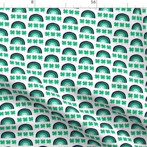 St. Patrick&#39;s Day Fabric - Rainbows And Clovers By Littlearrowdesign - Green Spring Holiday Lucky Cotton Fabric by the Yard with Spoonflower