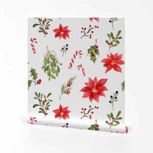 Floral Wallpaper - Christmas Spirit By Mintpeony - Watercolor Custom Printed Removable Self Adhesive Wallpaper Roll by Spoonflower