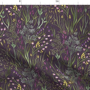 Wild Grasses Fabric - Wildgrass By Gaiamarfurt - Navy Purple Green Nature Plants Meadow Field Cotton Fabric By The Yard With Spoonflower