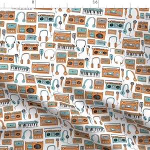 Karaoke Fabric - 80s Music By Andrea Lauren - Cassettes Cassette Player Music Karaoke Tapes Music Cotton Fabric By The Yard With Spoonflower