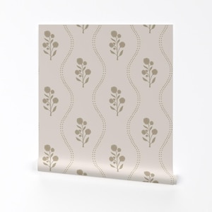 Vintage Floral Removable Peel and Stick Wallpaper - Antique Stripe Cottage - Wall Art Wall Decor - Wildflower Stripe Neutral by k_hackl