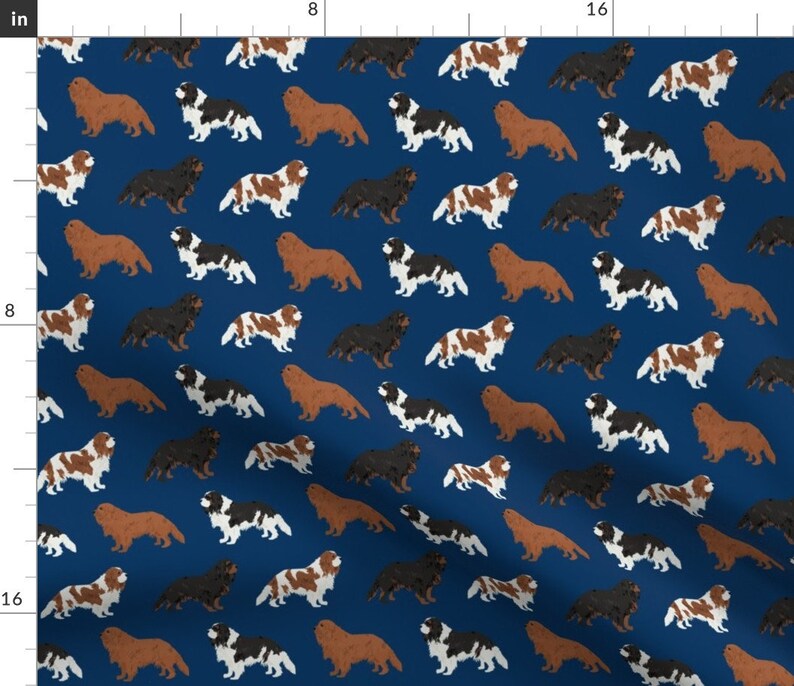 Navy Blue Dog Fabric Cavalier King Charles Spaniel Ruby Black Tan Blemein Coat By Petfriendly Cotton Fabric By The Yard With Spoonflower 画像 1