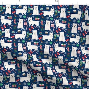 Westie Fabric - Candy Cane Christmas Fabric Holiday West Highland Terrier Dogs By Petfriendly - Cotton Fabric By the Yard with Spoonflower