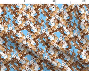 Bunny Fabric - Bunnies Galore By Bhymer - Bunny Rabbit Blue Brown Beige White Easter Spring Cotton Fabric By The Yard With Spoonflower