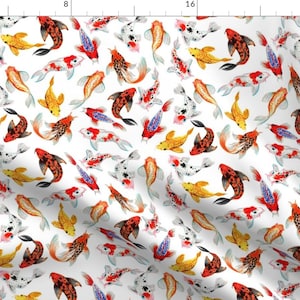 Koi Fish Fabric - Koi By Jadegordon - Koi Carp Goldfish Zen Garden Watercolor Koi Fishes Pond Cotton Fabric By The Yard With Spoonflower