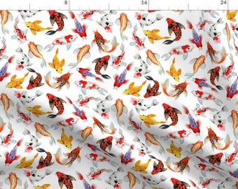 Koi Fish Fabric - Koi By Jadegordon - Koi Carp Goldfish Zen Garden Watercolor Koi Fishes Pond Cotton Fabric By The Yard With Spoonflower