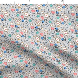 Medical Fabric - Medical Supplies By Littlearrowdesign - Gray Blue Red Syringe Scope Doctor Nurse Cotton Fabric By The Yard WIth Spoonflower