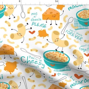 Pasta Fabric - Mac N Cheese Please - Large By Sarah Treu - Playful Macaroni Pasta Noodle Bowl Cotton Fabric By The Yard With Spoonflower image 1