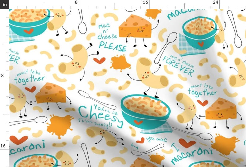 Pasta Fabric - Mac N Cheese Please - Large By Sarah Treu - Playful Macaroni Pasta Noodle Bowl Cotton Fabric By The Yard With Spoonflower image 1