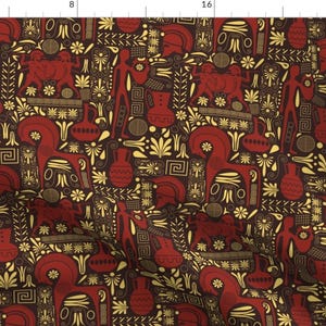Greek Art Fabric - Greek Artifacts By Diseminger - Greek Art Greece Yellow Red Brown Artifacts Cotton Fabric By The Yard With Spoonflower