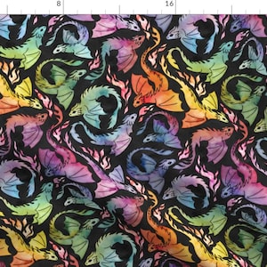 Small Dragons Fabric - Dragon Fire Dark by adenaj - Rainbow Fantasy Watercolor Fairy Tale Mythical Fabric by the Yard by Spoonflower