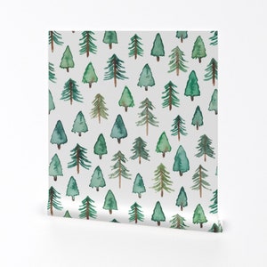 Christmas Wallpaper - Evergreen By Elena O'Neill Illustration - Trees Custom Printed Removable Self Adhesive Wallpaper Roll by Spoonflower