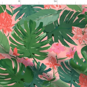 Tropical Foliage Fabric - Floral Coral & Pink by alison_janssen - Jungle Tropical Floral Leaves Palm Pink  Fabric by the Yard by Spoonflower
