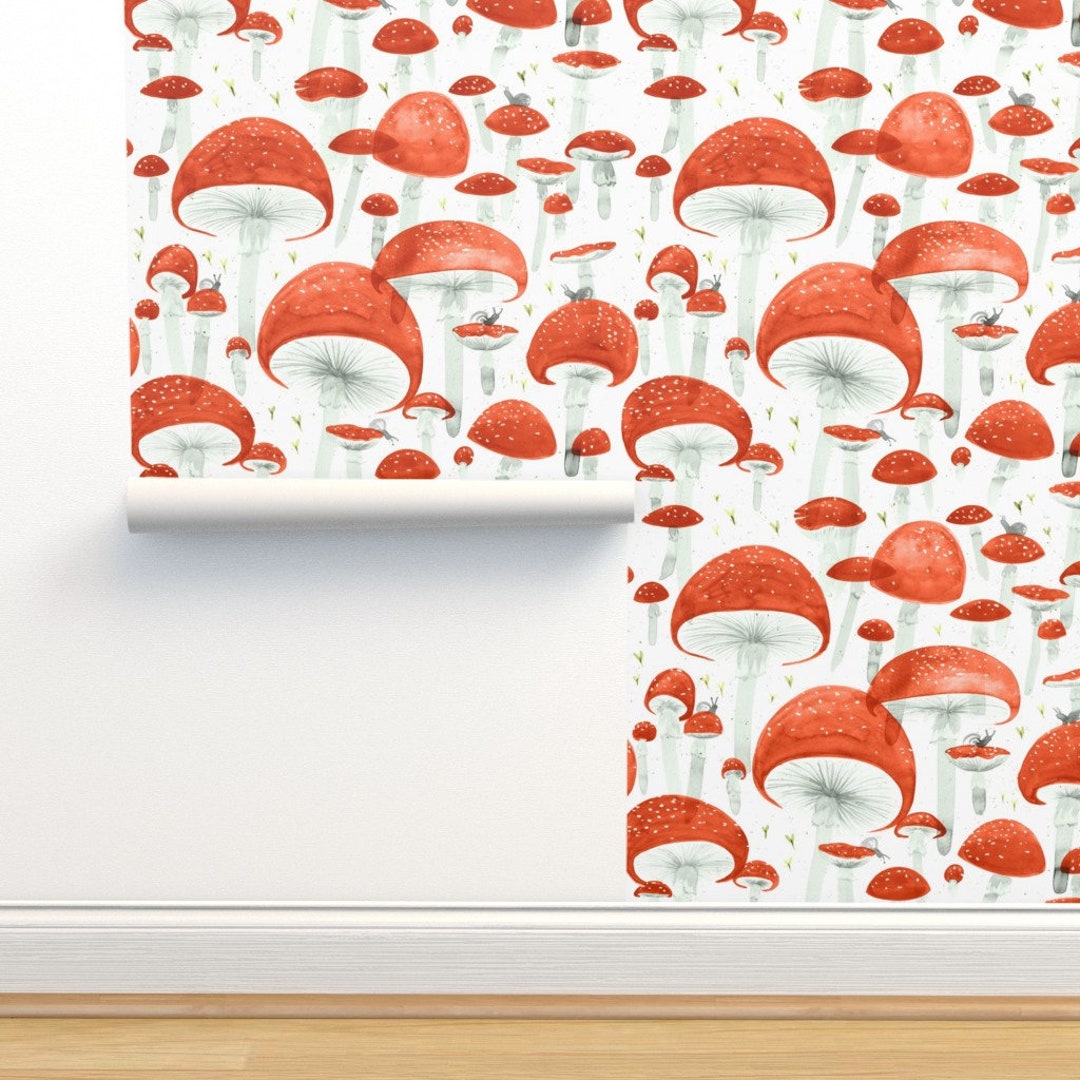 Whimsical Mushroom Wallpaper Mycelium Fruiting Bodies by - Etsy