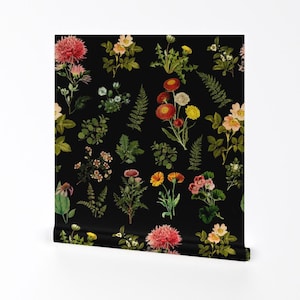 Botanicals Wallpaper - Lil Botanicals In Black By Shopcabin - Black Custom Printed Removable Self Adhesive Wallpaper Roll by Spoonflower