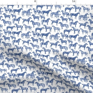 Navy And White Horses Fabric - Blue Horse Pattern By Ponymacaroni - Navy And White Horse Cotton Fabric By The Yard With Spoonflower