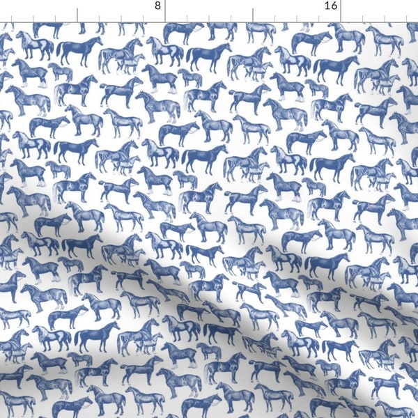 Navy And White Horses Fabric - Blue Horse Pattern By Ponymacaroni - Navy And White Horse Cotton Fabric By The Yard With Spoonflower