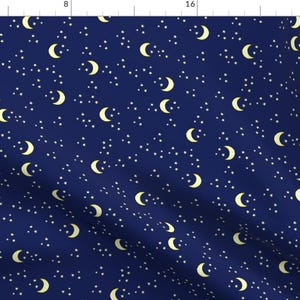 Moon And Stars Astrological Fabric - Moon And Stars Outer Space By Bubbsnugg - Moon And Stars Cotton Fabric By The Yard With Spoonflower