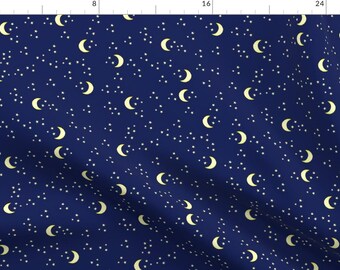 Moon And Stars Astrological Fabric - Moon And Stars Outer Space By Bubbsnugg - Moon And Stars Cotton Fabric By The Yard With Spoonflower