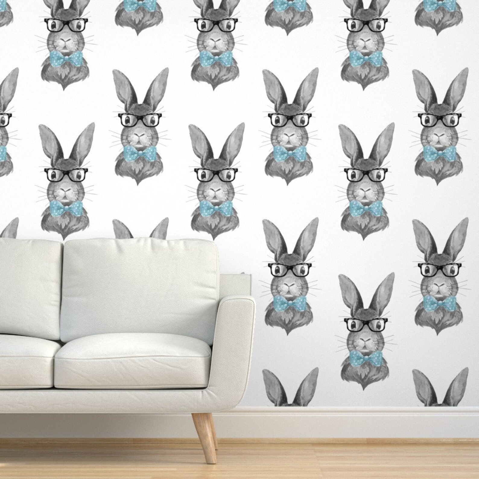 Bunny Wallpaper 4 Bunny With Glasses Black and White - Etsy
