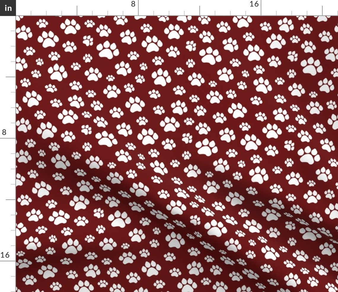 Maroon Paw Prints Fabric Doggie Paws Maroon Small by | Etsy