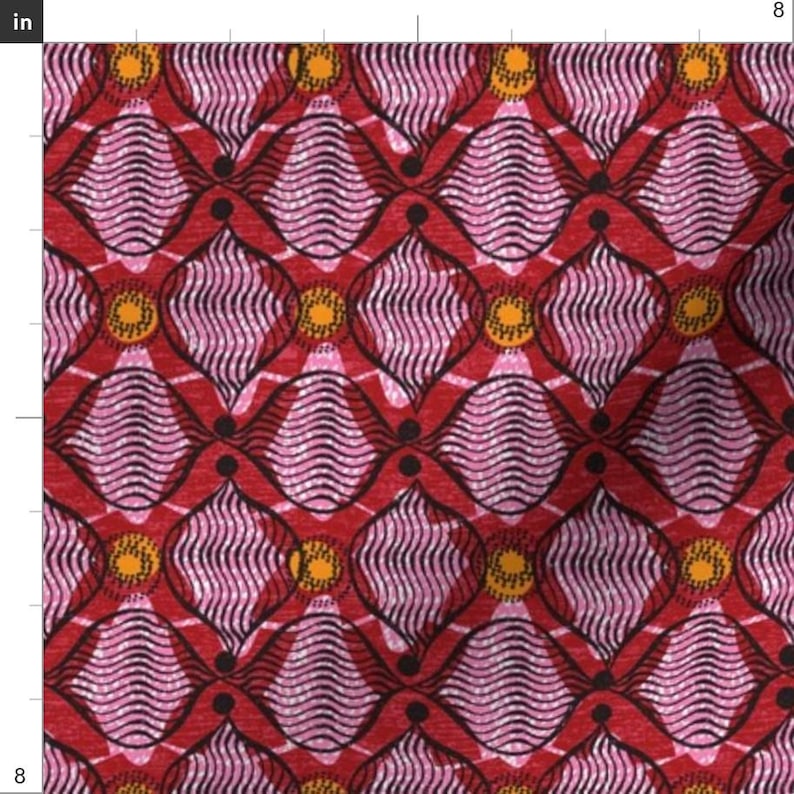 African Wax Print Fabric - Wax Print by ottomanbrim - Red Pink Ogee Afrocentric Small Scale African Art Fabric by the Yard by Spoonflower image 3