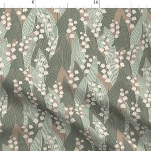 Lily Fabric - Lily Of The Valley By Simut - Neutral Green Brown Floral Plants Leaves Flower Cotton Fabric By The Yard With Spoonflower