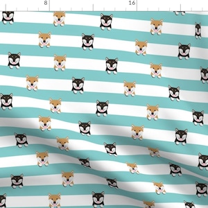 Shiba Inu Blue Stripes Fabric - Shiba Inu Stripes Fabric - Cute Black And Tan And Tan Dog, Dogs, Pets, Pet Dog Fabric By Petfriendly