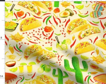 Tacos Fabric - Mexican Meal By Heckadoodledo - Taco Mexican Food Margaritas Avocado Cactus Decor Cotton Fabric By The Yard With Spoonflower