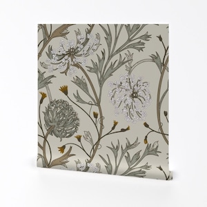 Muted Floral Removable Peel and Stick Wallpaper - Wildflowers Historical Earth Tones - Wall Art Wall Decor - Queen Anne's Lace by two_brds