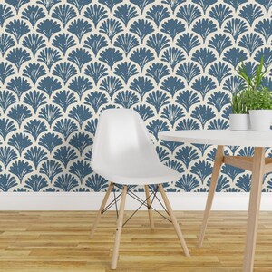 Sea Shell Scallop Peel and Stick Wallpaper - Coastal Nautical Block Print - Removable Wall Decor Art - Coastal Blue by teri_the_butter