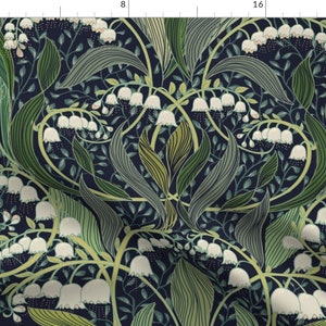 Art Nouveau Fabric - Lily Of The Valley  by design_dannick -  Botanical Floral Boho Art Deco Leaves Blue Fabric by the Yard by Spoonflower