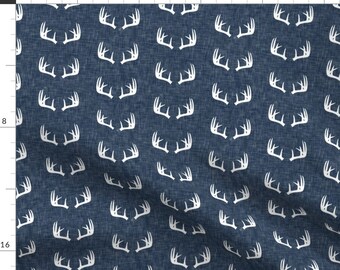 Antlers On Blue Fabric - Antlers On Blue (Small Scale) By Littlearrowdesign - Antlers Deer Bucks Cotton Fabric By The Yard With Spoonflower