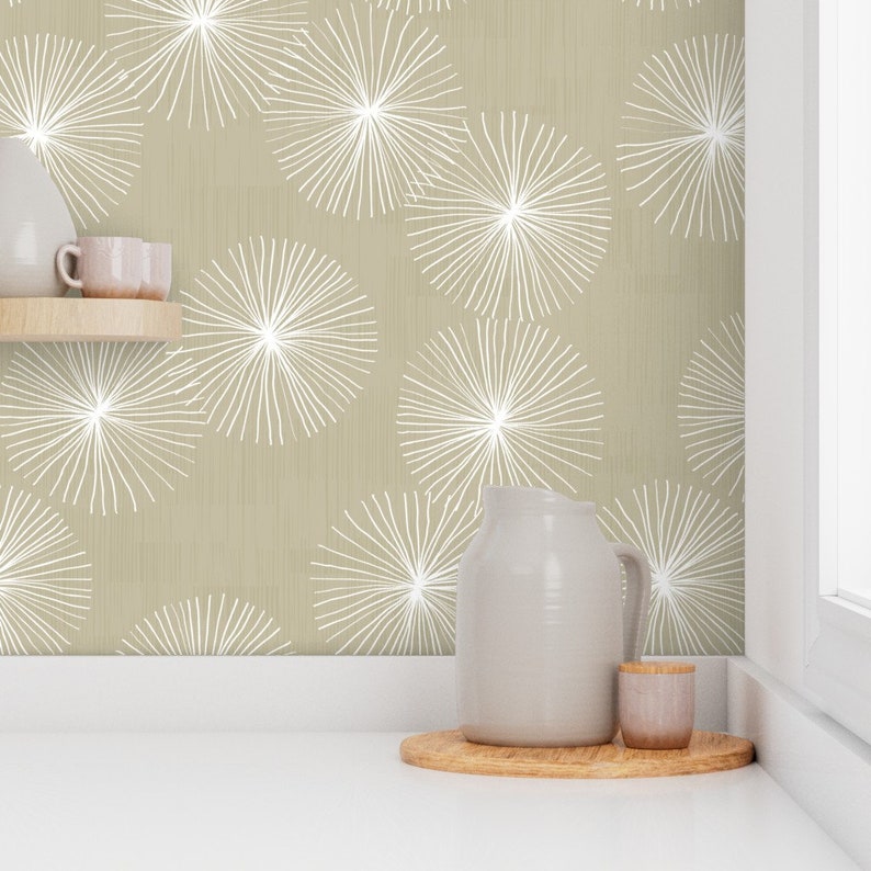 Gray Wallpaper Dandelions in Neutral by Friztin Gray White Etsy
