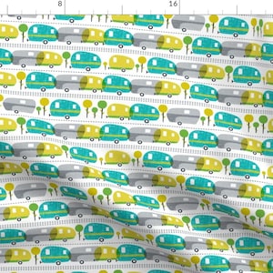Retro Camper Fabric - Caravan By Heatherdutton- Mid Century Style Retro Camper Travel Summer Cotton Fabric By The Yard With Spoonflower