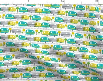 Retro Camper Fabric - Caravan By Heatherdutton- Mid Century Style Retro Camper Travel Summer Cotton Fabric By The Yard With Spoonflower