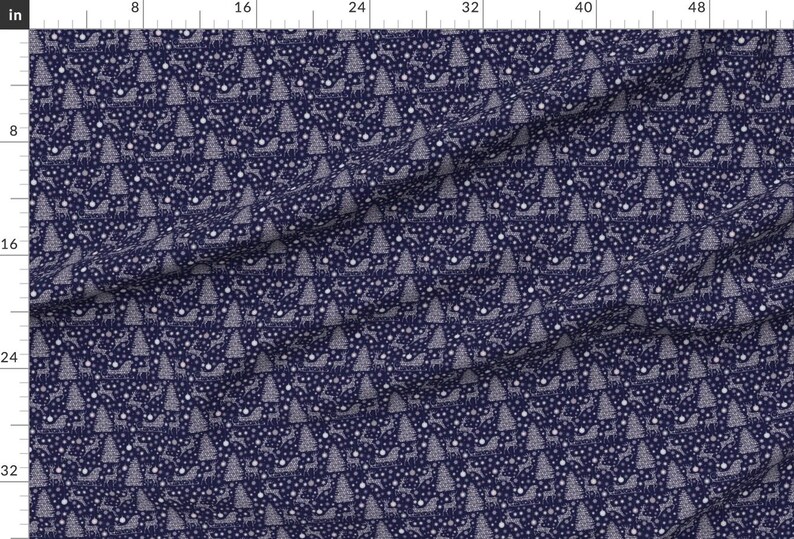 Vintage Navy Blue Christmas Pattern Fabric - Deer, Oh Dear By Miaclarke - Vintage Christmas Cotton Fabric By The Yard With Spoonflower image 2