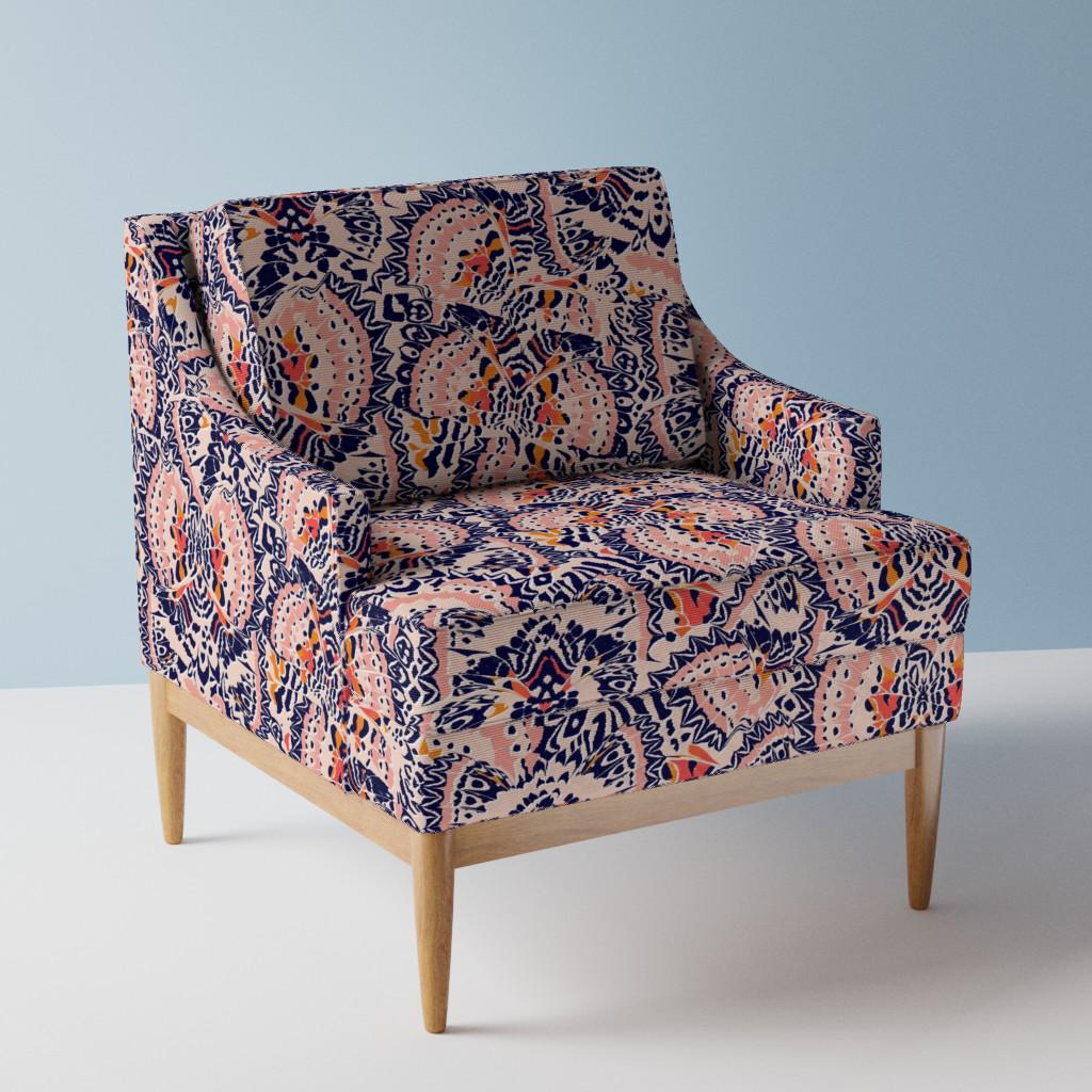 Maximalist Upholstery Fabric- Kaleidoscope by michelleaitchison - Butterfly Wings Navy And Coral  Fabric By The Yard With Spoonflower
