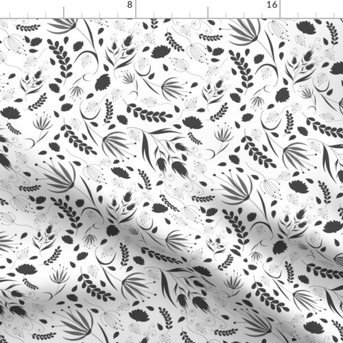 Minimalist Flowers Fabric Floral Pattern Black and White by Etsy