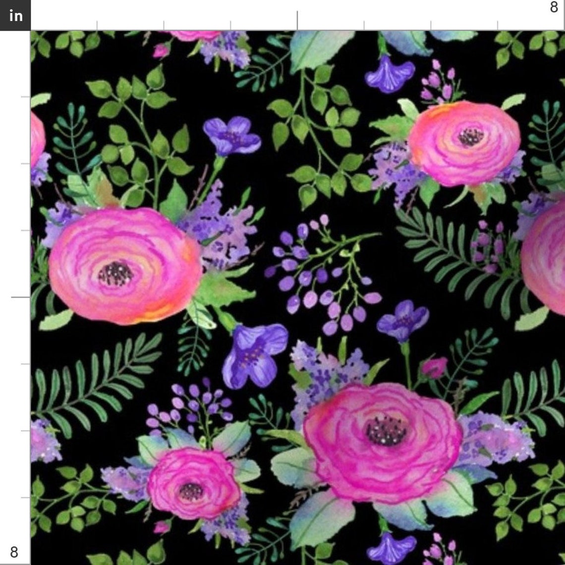 Watercolor Roses Fabric Watercolor Flower Floral Black By - Etsy.de