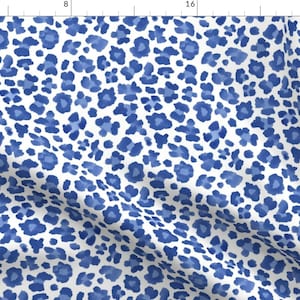 Leopard Print Fabric - 8&quot; Blue On White Leopard Print By Danika Herrick - Abstract Blue Print Cotton Fabric By The Yard With Spoonflower
